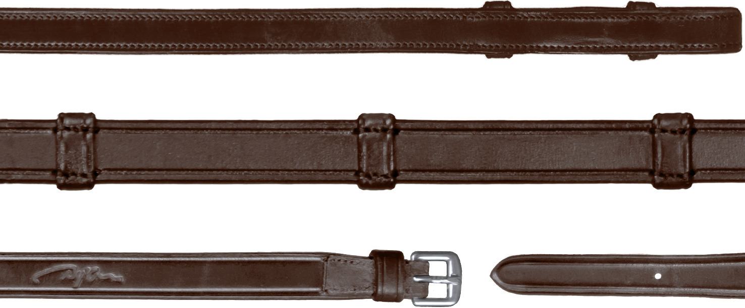 Dy'on Rênes à Sangle 5/8 (16 mm) avec 9 Arrêtoirs en Cuir, Marron, Pur-Sang, Collection D